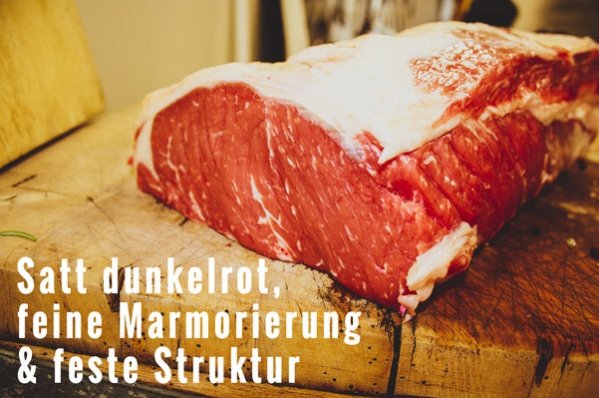 Das Foto zeigt ein Stück Qualitätsfleisch vom Bergsdorfer Wiesenrind